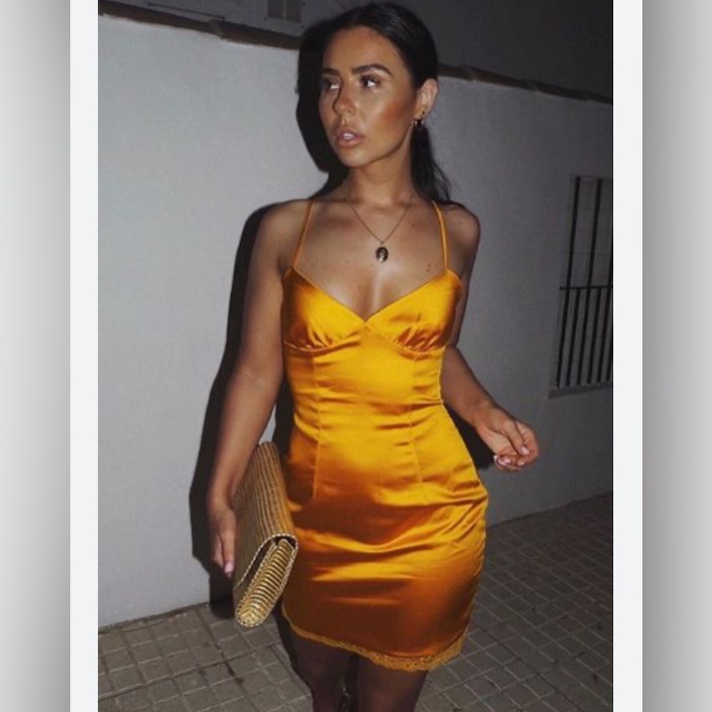 NWT WILD FABLE Orange Satin Mini dress Corset back spaghetti strap women size XS